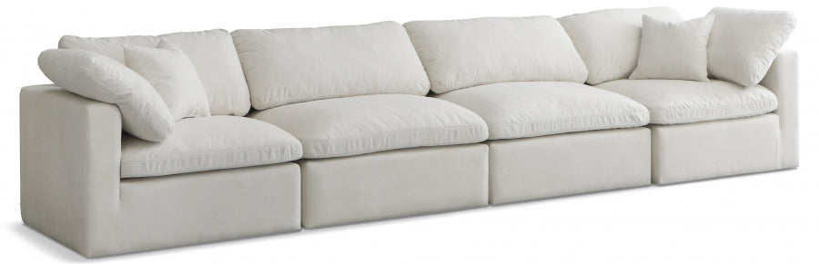 Plush Cream Velvet Standard Modular Down Filled Cloud-Like Comfort Overstuffed 140" Sofa - 602Cream-S140 - Vega Furniture