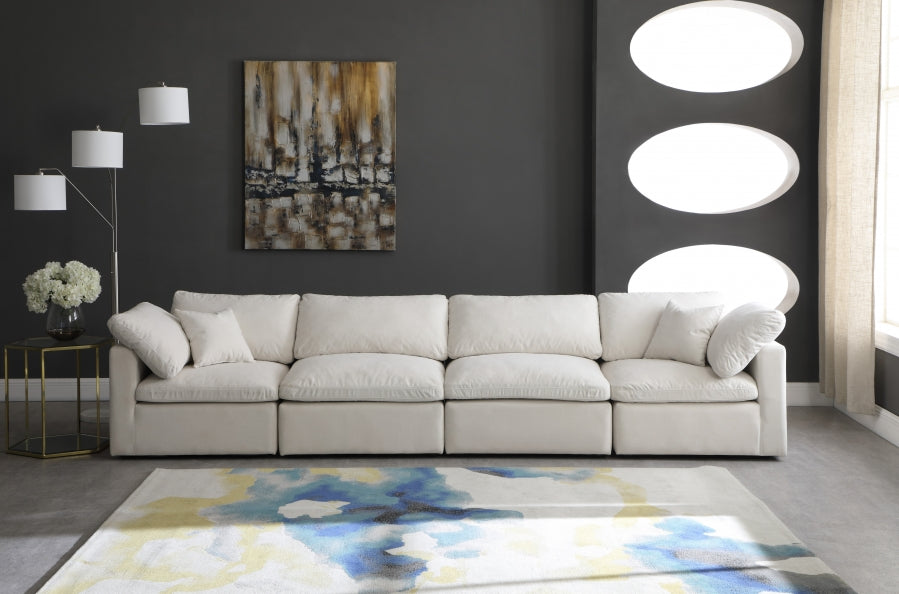 Plush Cream Velvet Standard Modular Down Filled Cloud-Like Comfort Overstuffed 140" Sofa - 602Cream-S140 - Vega Furniture