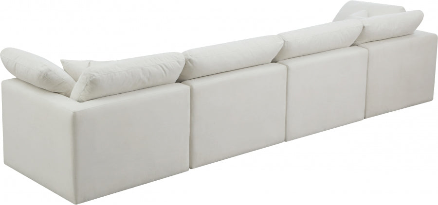 Plush Cream Velvet Standard Modular Down Filled Cloud-Like Comfort Overstuffed 140" Sofa - 602Cream-S140 - Vega Furniture