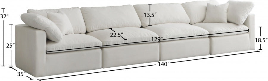 Plush Cream Velvet Standard Modular Down Filled Cloud-Like Comfort Overstuffed 140" Sofa - 602Cream-S140 - Vega Furniture