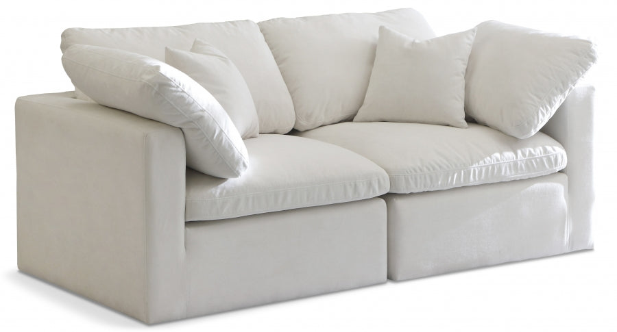 Plush Cream Velvet Standard Modular Down Filled Cloud-Like Comfort Overstuffed 70" Sofa - 602Cream-S70 - Vega Furniture