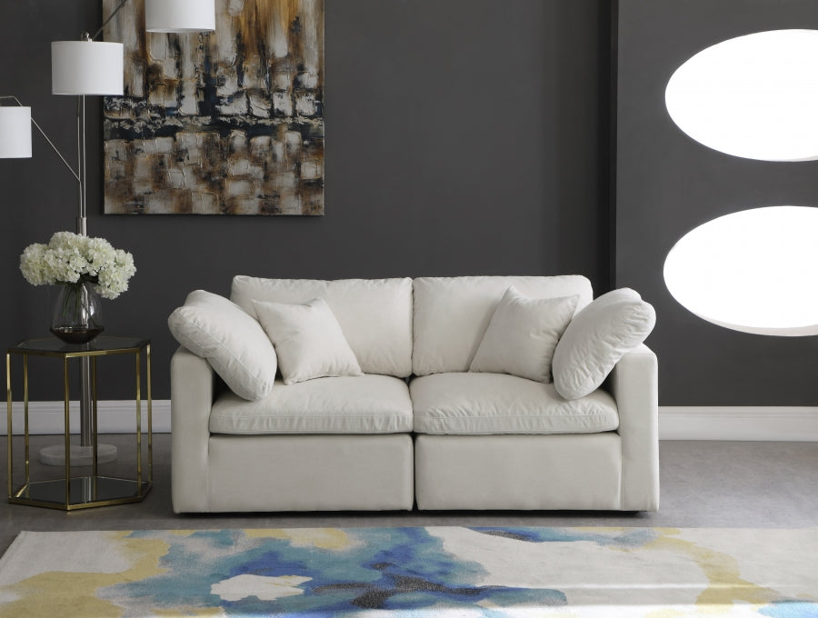 Plush Cream Velvet Standard Modular Down Filled Cloud-Like Comfort Overstuffed 70" Sofa - 602Cream-S70 - Vega Furniture