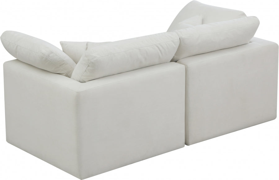 Plush Cream Velvet Standard Modular Down Filled Cloud-Like Comfort Overstuffed 70" Sofa - 602Cream-S70 - Vega Furniture