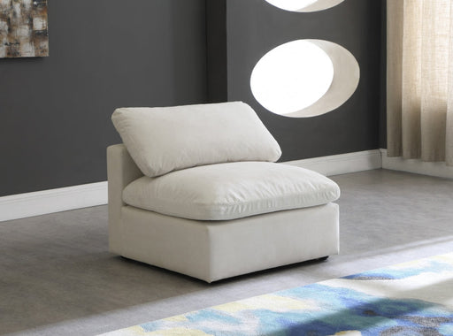 Plush Cream Velvet Standard Modular Down Filled Cloud-Like Comfort Overstuffed Armless Chair - 602Cream-Armless - Vega Furniture