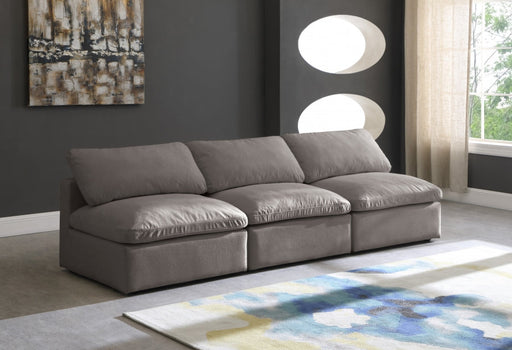 Plush Grey Velvet Standard Modular Down Filled Cloud-Like Comfort Overstuffed 105" Armless Sofa - 602Grey-S3 - Vega Furniture