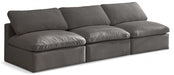 Plush Grey Velvet Standard Modular Down Filled Cloud-Like Comfort Overstuffed 105" Armless Sofa - 602Grey-S3 - Vega Furniture