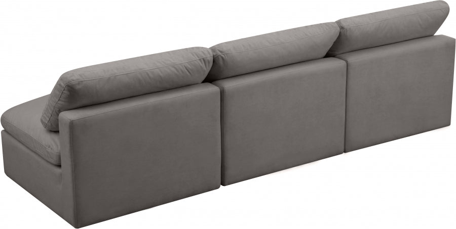 Plush Grey Velvet Standard Modular Down Filled Cloud-Like Comfort Overstuffed 105" Armless Sofa - 602Grey-S3 - Vega Furniture