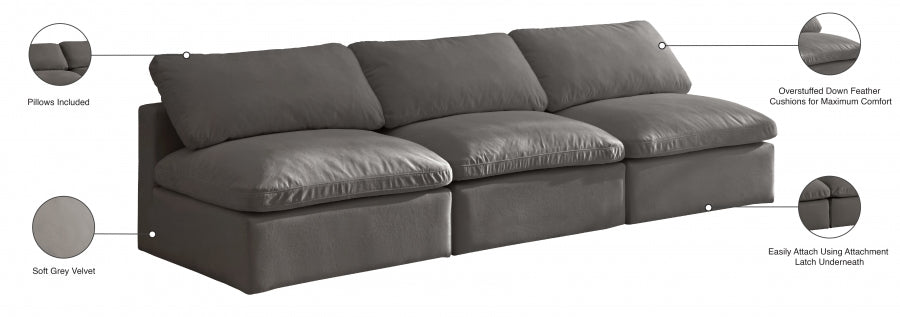 Plush Grey Velvet Standard Modular Down Filled Cloud-Like Comfort Overstuffed 105" Armless Sofa - 602Grey-S3 - Vega Furniture