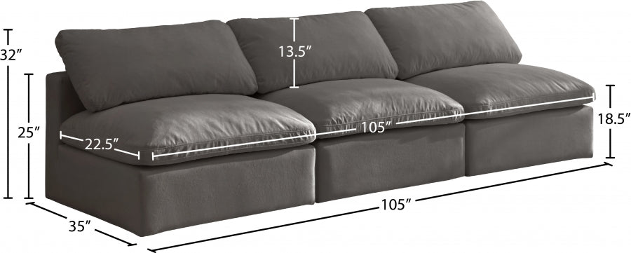 Plush Grey Velvet Standard Modular Down Filled Cloud-Like Comfort Overstuffed 105" Armless Sofa - 602Grey-S3 - Vega Furniture