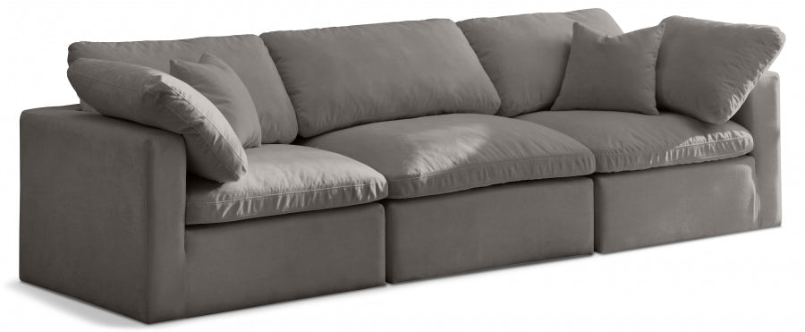 Plush Grey Velvet Standard Modular Down Filled Cloud-Like Comfort Overstuffed 105" Sofa - 602Grey-S105 - Vega Furniture