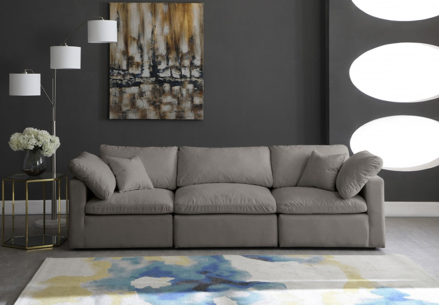 Plush Grey Velvet Standard Modular Down Filled Cloud-Like Comfort Overstuffed 105" Sofa - 602Grey-S105 - Vega Furniture