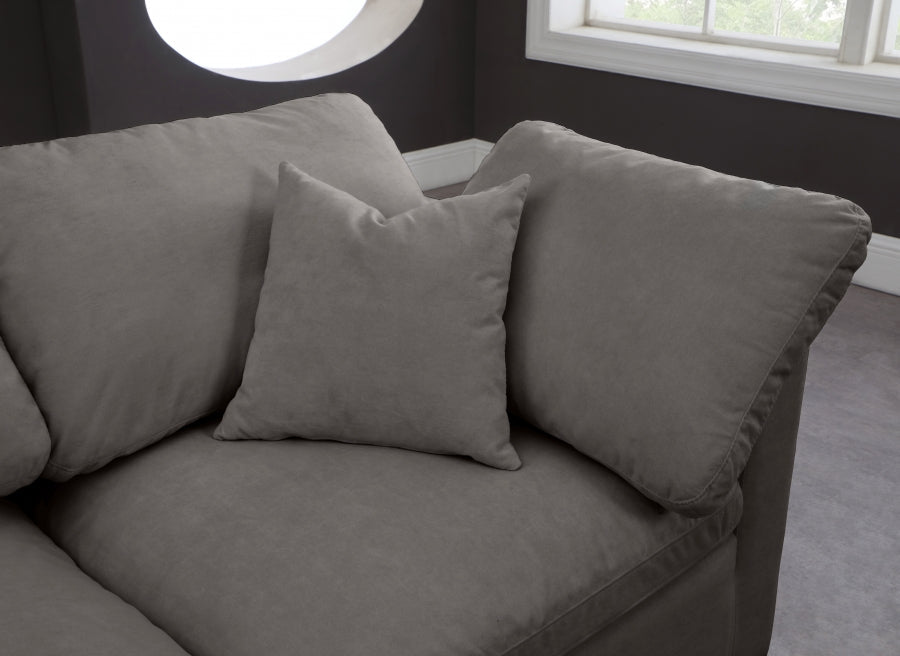 Plush Grey Velvet Standard Modular Down Filled Cloud-Like Comfort Overstuffed 105" Sofa - 602Grey-S105 - Vega Furniture