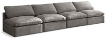 Plush Grey Velvet Standard Modular Down Filled Cloud-Like Comfort Overstuffed 140" Armless Sofa - 602Grey-S4 - Vega Furniture