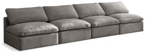 Plush Grey Velvet Standard Modular Down Filled Cloud-Like Comfort Overstuffed 140" Armless Sofa - 602Grey-S4 - Vega Furniture