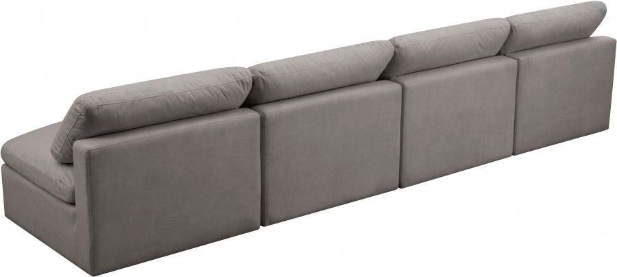 Plush Grey Velvet Standard Modular Down Filled Cloud-Like Comfort Overstuffed 140" Armless Sofa - 602Grey-S4 - Vega Furniture