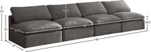 Plush Grey Velvet Standard Modular Down Filled Cloud-Like Comfort Overstuffed 140" Armless Sofa - 602Grey-S4 - Vega Furniture