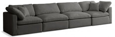 Plush Grey Velvet Standard Modular Down Filled Cloud-Like Comfort Overstuffed 140" Sofa - 602Grey-S140 - Vega Furniture