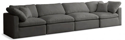 Plush Grey Velvet Standard Modular Down Filled Cloud-Like Comfort Overstuffed 140" Sofa - 602Grey-S140 - Vega Furniture