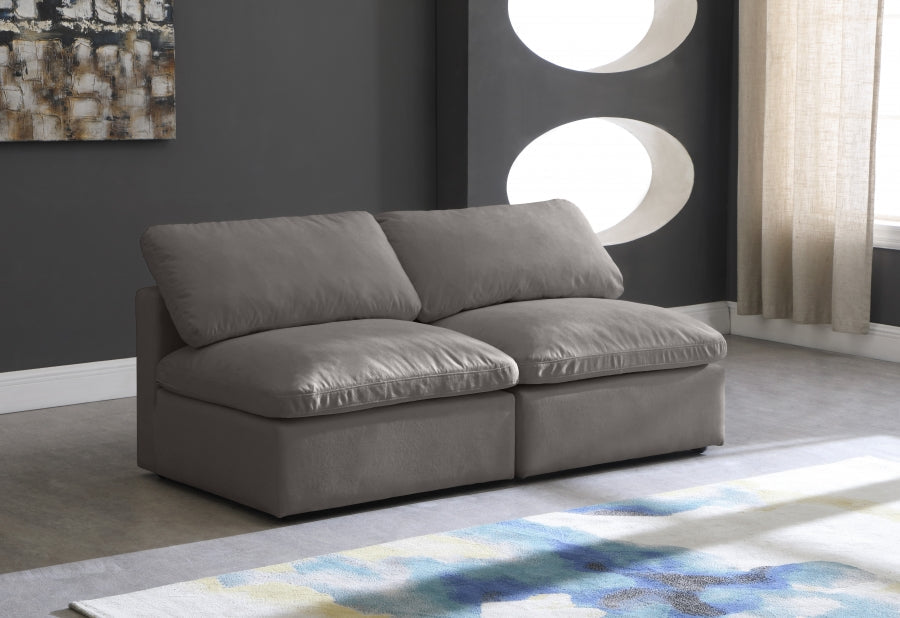 Plush Grey Velvet Standard Modular Down Filled Cloud-Like Comfort Overstuffed 70" Armless Loveseat - 602Grey-S2 - Vega Furniture