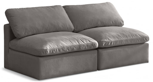 Plush Grey Velvet Standard Modular Down Filled Cloud-Like Comfort Overstuffed 70" Armless Loveseat - 602Grey-S2 - Vega Furniture