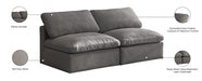 Plush Grey Velvet Standard Modular Down Filled Cloud-Like Comfort Overstuffed 70" Armless Loveseat - 602Grey-S2 - Vega Furniture