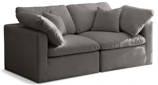 Plush Grey Velvet Standard Modular Down Filled Cloud-Like Comfort Overstuffed 70" Loveseat - 602Grey-S70 - Vega Furniture