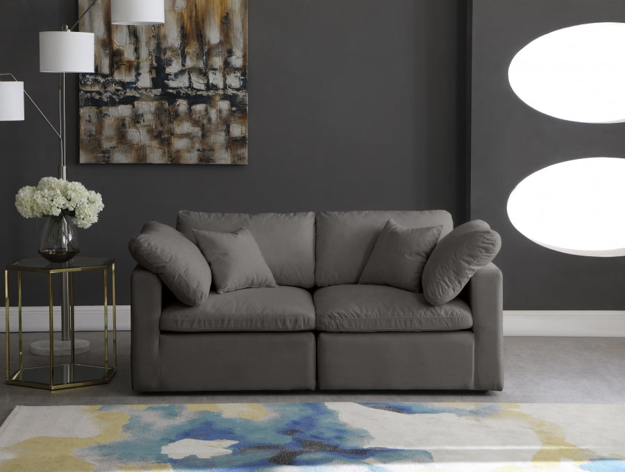 Plush Grey Velvet Standard Modular Down Filled Cloud-Like Comfort Overstuffed 70" Loveseat - 602Grey-S70 - Vega Furniture