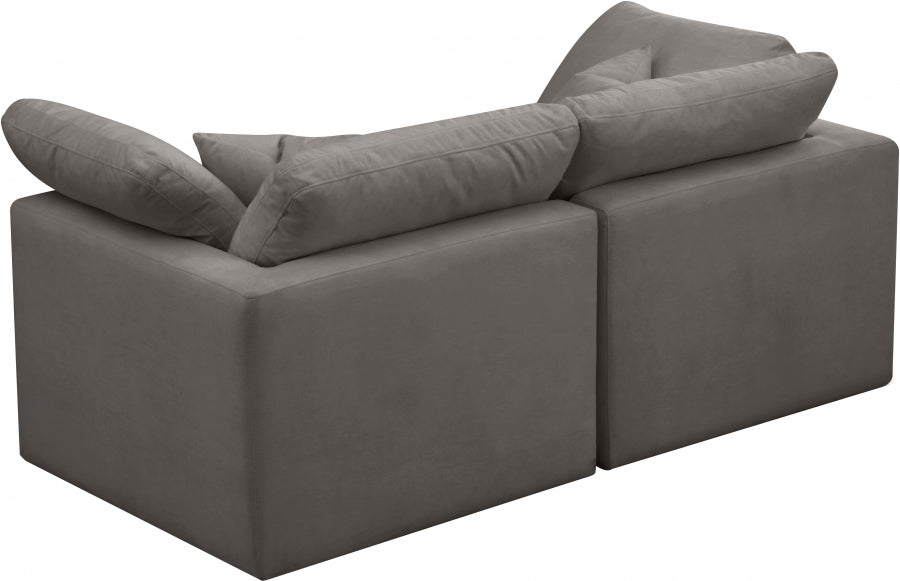 Plush Grey Velvet Standard Modular Down Filled Cloud-Like Comfort Overstuffed 70" Loveseat - 602Grey-S70 - Vega Furniture