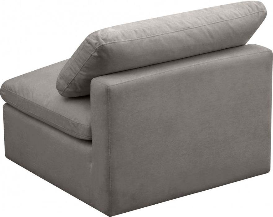 Plush Grey Velvet Standard Modular Down Filled Cloud-Like Comfort Overstuffed Armless Chair - 602Grey-Armless - Vega Furniture