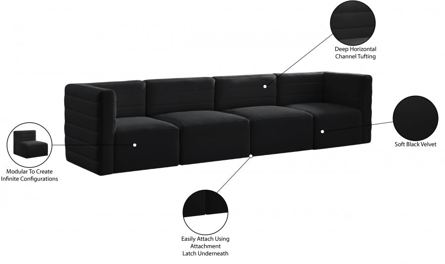 Quincy Black Velvet Modular Cloud-Like Comfort Sofa - 677Black-S126 - Vega Furniture