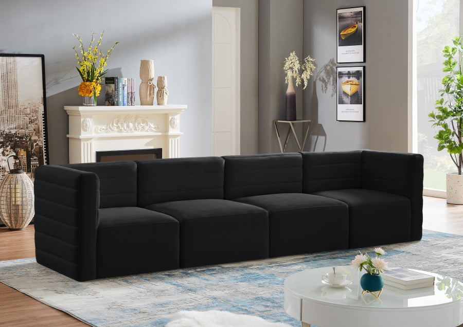 Quincy Black Velvet Modular Cloud-Like Comfort Sofa - 677Black-S126 - Vega Furniture