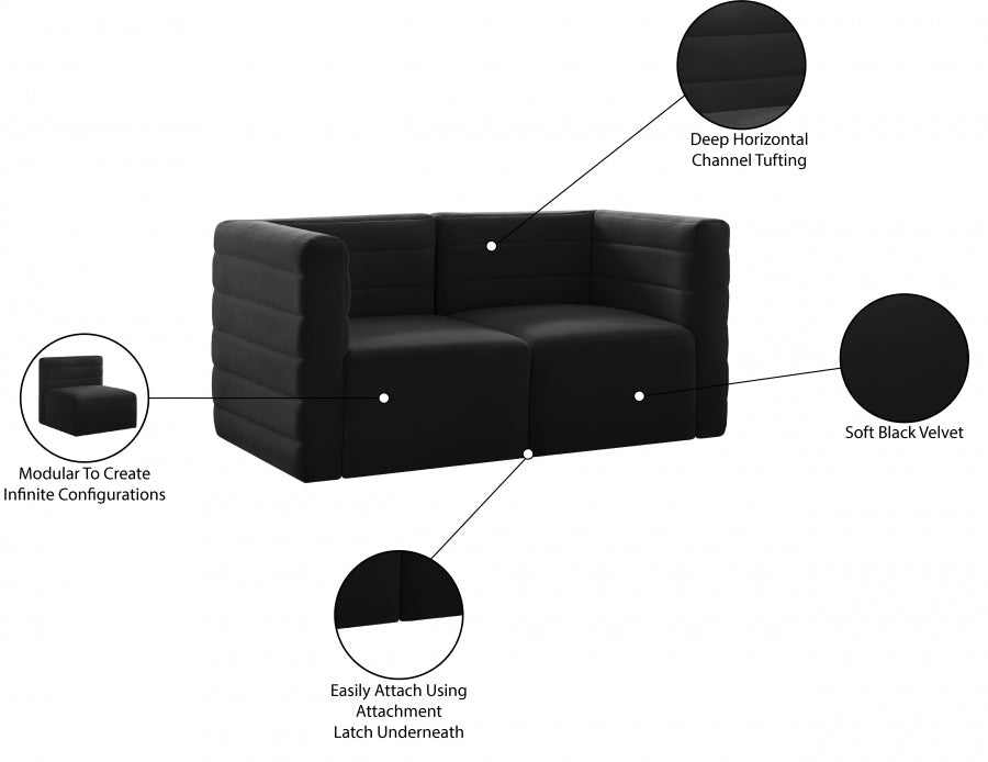 Quincy Black Velvet Modular Cloud-Like Comfort Sofa - 677Black-S63 - Vega Furniture