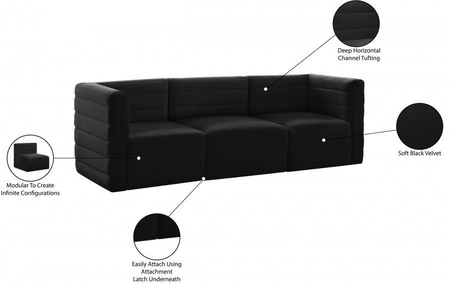 Quincy Black Velvet Modular Cloud-Like Comfort Sofa - 677Black-S95 - Vega Furniture