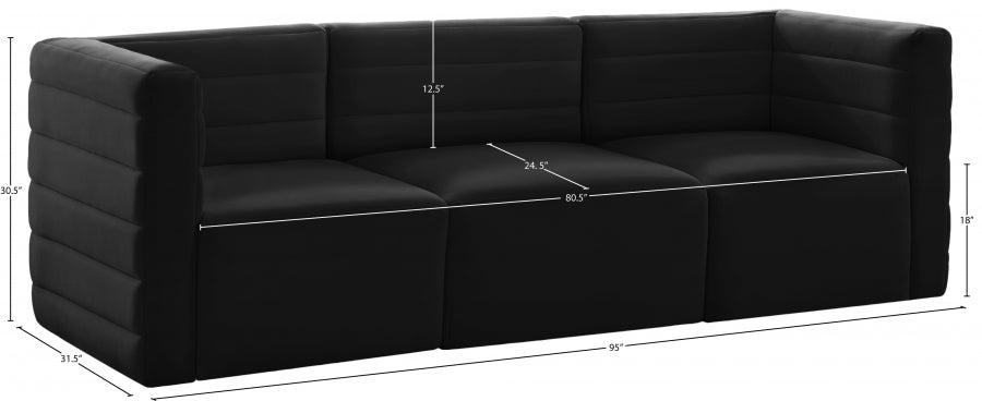 Quincy Black Velvet Modular Cloud-Like Comfort Sofa - 677Black-S95 - Vega Furniture