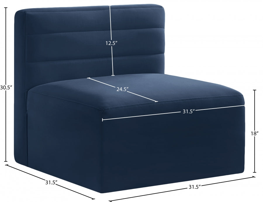 Quincy Blue Velvet Modular Cloud-Like Comfort Armless Chair - 677Navy-Armless - Vega Furniture