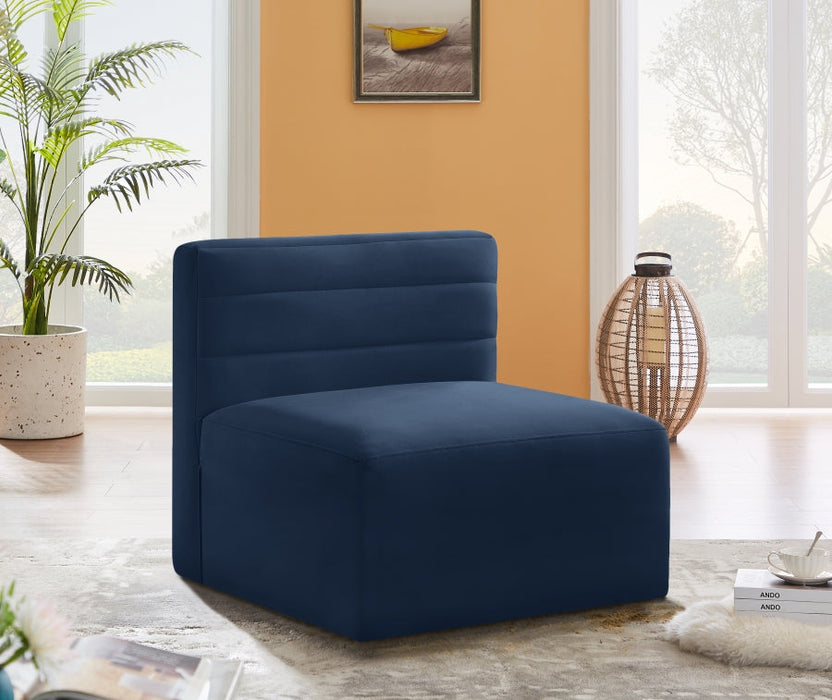 Quincy Blue Velvet Modular Cloud-Like Comfort Armless Chair - 677Navy-Armless - Vega Furniture