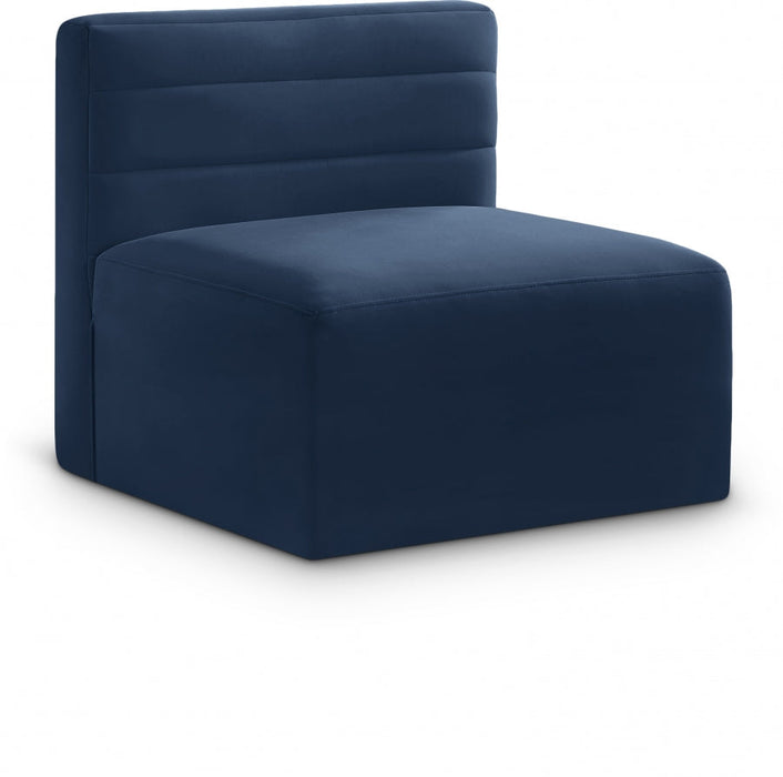 Quincy Blue Velvet Modular Cloud-Like Comfort Armless Chair - 677Navy-Armless - Vega Furniture