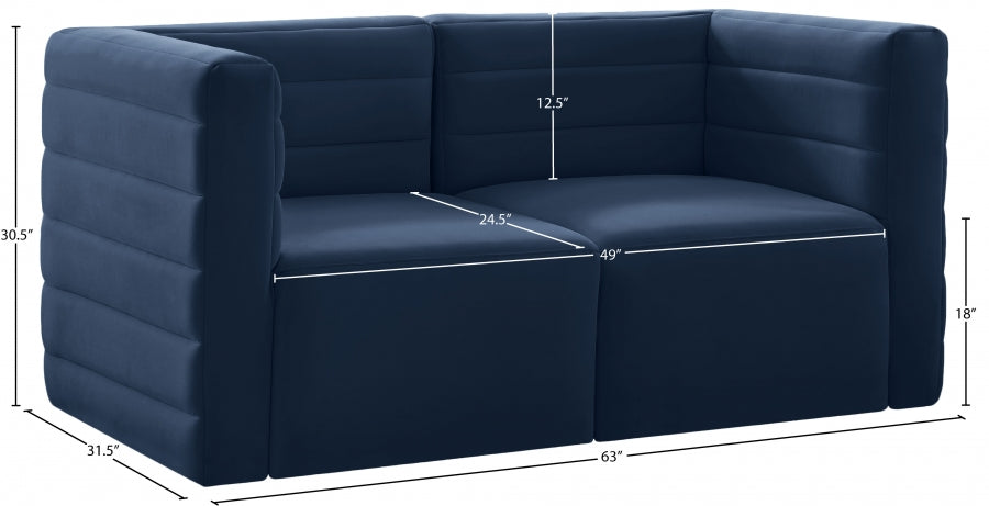 Quincy Blue Velvet Modular Cloud-Like Comfort Loveseat - 677Navy-S63 - Vega Furniture