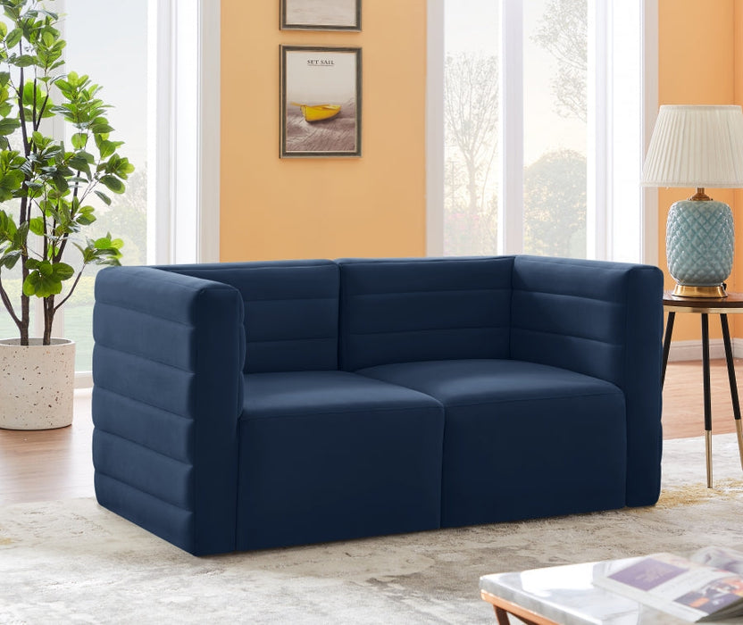 Quincy Blue Velvet Modular Cloud-Like Comfort Loveseat - 677Navy-S63 - Vega Furniture