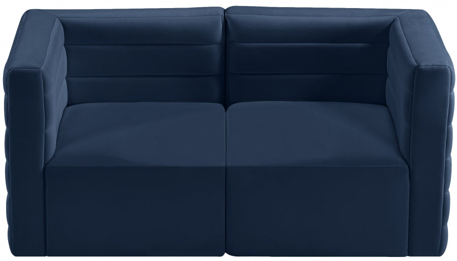 Quincy Blue Velvet Modular Cloud-Like Comfort Loveseat - 677Navy-S63 - Vega Furniture