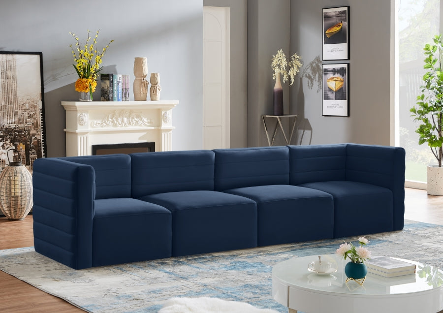 Quincy Blue Velvet Modular Cloud-Like Comfort Sofa - 677Navy-S126 - Vega Furniture