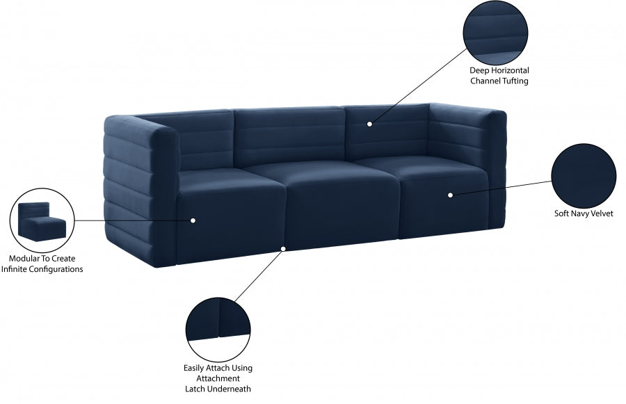 Quincy Blue Velvet Modular Cloud-Like Comfort Sofa - 677Navy-S95 - Vega Furniture