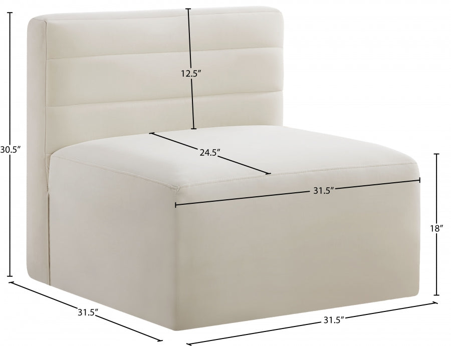 Quincy Cream Velvet Modular Cloud-Like Comfort Armless Chair - 677Cream-Armless - Vega Furniture