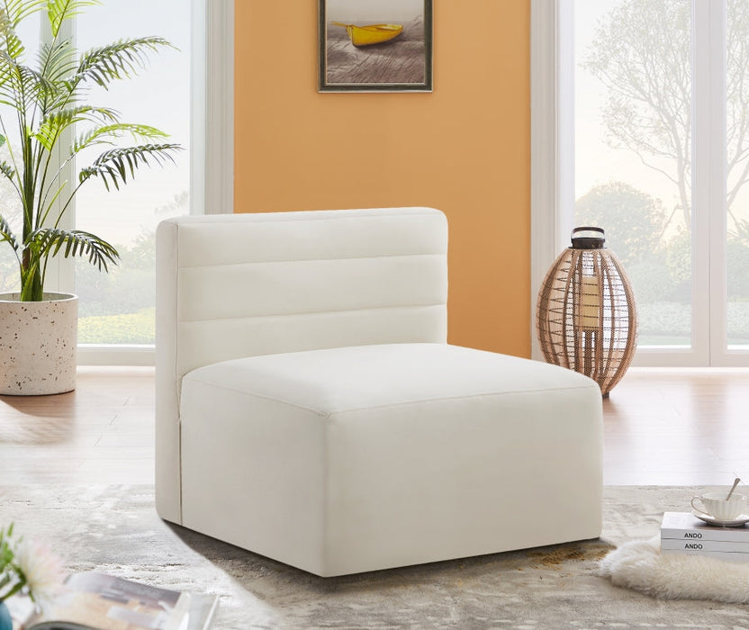 Quincy Cream Velvet Modular Cloud-Like Comfort Armless Chair - 677Cream-Armless - Vega Furniture