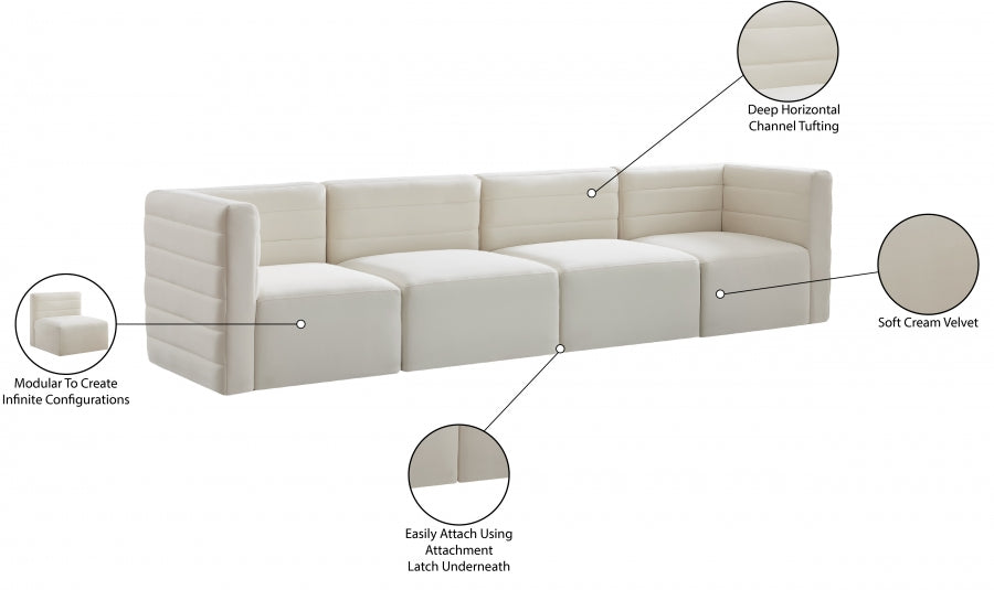 Quincy Cream Velvet Modular Cloud-Like Comfort Sofa - 677Cream-S126 - Vega Furniture