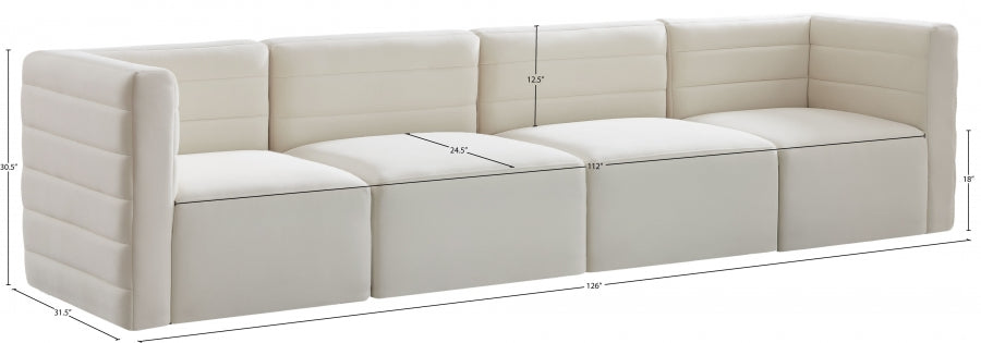 Quincy Cream Velvet Modular Cloud-Like Comfort Sofa - 677Cream-S126 - Vega Furniture