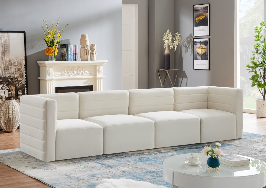 Quincy Cream Velvet Modular Cloud-Like Comfort Sofa - 677Cream-S126 - Vega Furniture