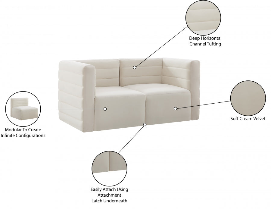 Quincy Cream Velvet Modular Cloud-Like Comfort Sofa - 677Cream-S63 - Vega Furniture