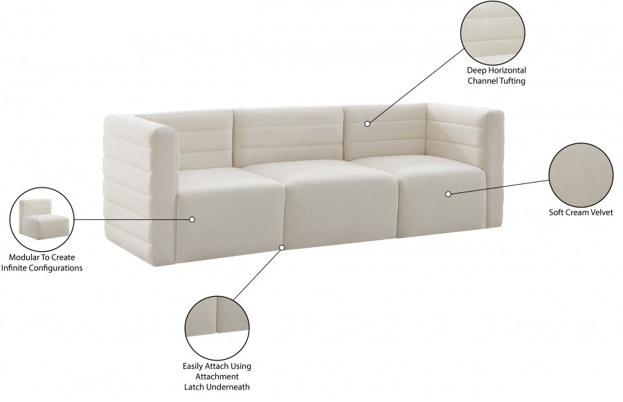 Quincy Cream Velvet Modular Cloud-Like Comfort Sofa - 677Cream-S95 - Vega Furniture