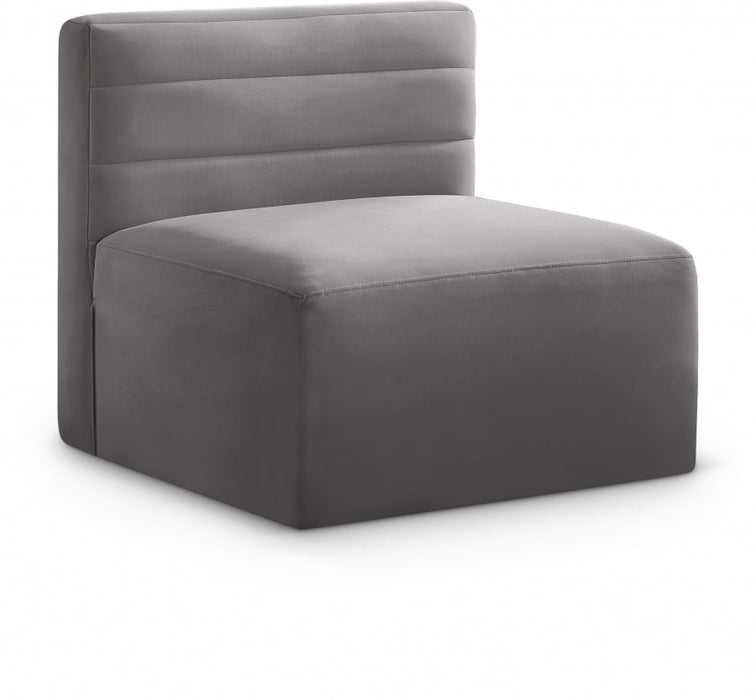 Quincy Grey Velvet Modular Cloud-Like Comfort Armless Chair - 677Grey-Armless - Vega Furniture